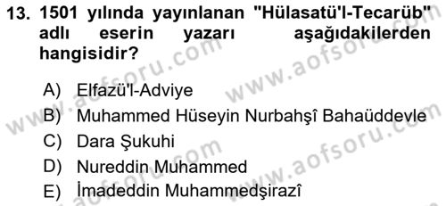Ortaçağ ve Yeniçağ Türk Devletleri Tarihi Dersi 2018 - 2019 Yılı Yaz Okulu Sınav Soruları 13. Soru