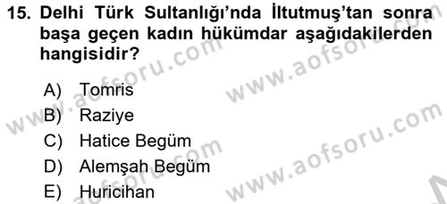 Ortaçağ ve Yeniçağ Türk Devletleri Tarihi Dersi 2018 - 2019 Yılı Yaz Okulu Sınav Soruları 15. Soru