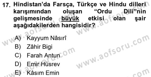 Ortaçağ ve Yeniçağ Türk Devletleri Tarihi Dersi 2018 - 2019 Yılı Yaz Okulu Sınav Soruları 17. Soru
