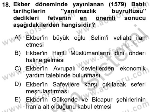 Ortaçağ ve Yeniçağ Türk Devletleri Tarihi Dersi 2018 - 2019 Yılı Yaz Okulu Sınav Soruları 18. Soru