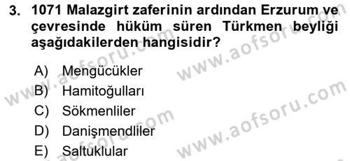 Ortaçağ ve Yeniçağ Türk Devletleri Tarihi Dersi 2018 - 2019 Yılı Yaz Okulu Sınav Soruları 3. Soru