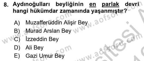 Ortaçağ ve Yeniçağ Türk Devletleri Tarihi Dersi 2018 - 2019 Yılı Yaz Okulu Sınav Soruları 8. Soru
