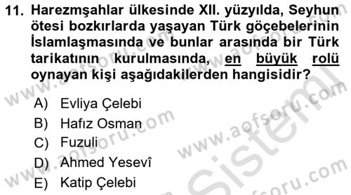 Ortaçağ ve Yeniçağ Türk Devletleri Tarihi Dersi 2019 - 2020 Yılı (Vize) Ara Sınav Soruları 11. Soru
