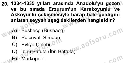 Ortaçağ ve Yeniçağ Türk Devletleri Tarihi Dersi Ara Sınavı Deneme Sınav Soruları 20. Soru