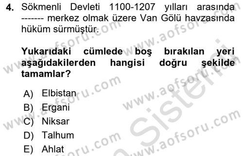 Ortaçağ ve Yeniçağ Türk Devletleri Tarihi Dersi 2019 - 2020 Yılı (Vize) Ara Sınav Soruları 4. Soru