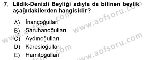 Ortaçağ ve Yeniçağ Türk Devletleri Tarihi Dersi Ara Sınavı Deneme Sınav Soruları 7. Soru