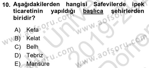 Ortaçağ ve Yeniçağ Türk Devletleri Tarihi Dersi 2019 - 2020 Yılı (Final) Dönem Sonu Sınav Soruları 10. Soru