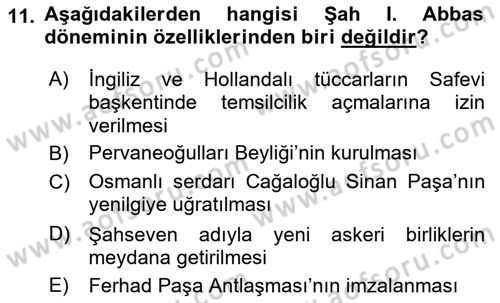 Ortaçağ ve Yeniçağ Türk Devletleri Tarihi Dersi 2019 - 2020 Yılı (Final) Dönem Sonu Sınav Soruları 11. Soru