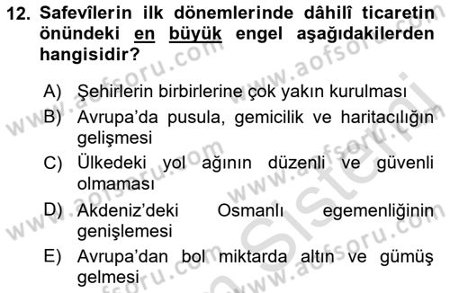 Ortaçağ ve Yeniçağ Türk Devletleri Tarihi Dersi 2019 - 2020 Yılı (Final) Dönem Sonu Sınav Soruları 12. Soru
