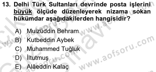 Ortaçağ ve Yeniçağ Türk Devletleri Tarihi Dersi 2019 - 2020 Yılı (Final) Dönem Sonu Sınav Soruları 13. Soru
