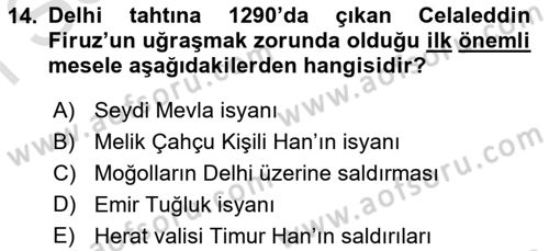 Ortaçağ ve Yeniçağ Türk Devletleri Tarihi Dersi 2019 - 2020 Yılı (Final) Dönem Sonu Sınav Soruları 14. Soru