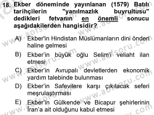 Ortaçağ ve Yeniçağ Türk Devletleri Tarihi Dersi 2019 - 2020 Yılı (Final) Dönem Sonu Sınav Soruları 18. Soru