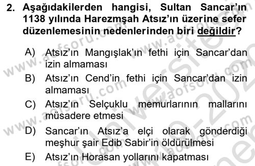 Ortaçağ ve Yeniçağ Türk Devletleri Tarihi Dersi 2019 - 2020 Yılı (Final) Dönem Sonu Sınav Soruları 2. Soru