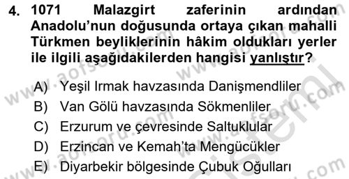 Ortaçağ ve Yeniçağ Türk Devletleri Tarihi Dersi 2019 - 2020 Yılı (Final) Dönem Sonu Sınav Soruları 4. Soru