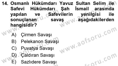 Ortaçağ ve Yeniçağ Türk Devletleri Tarihi Dersi 2020 - 2021 Yılı Yaz Okulu Sınavı 14. Soru