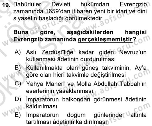 Ortaçağ ve Yeniçağ Türk Devletleri Tarihi Dersi 2020 - 2021 Yılı Yaz Okulu Sınavı 19. Soru