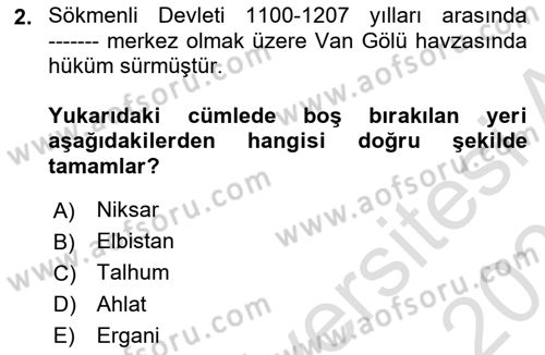 Ortaçağ ve Yeniçağ Türk Devletleri Tarihi Dersi 2020 - 2021 Yılı Yaz Okulu Sınavı 2. Soru