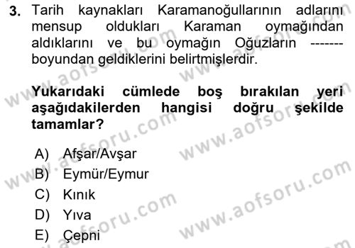 Ortaçağ ve Yeniçağ Türk Devletleri Tarihi Dersi 2020 - 2021 Yılı Yaz Okulu Sınav Soruları 3. Soru