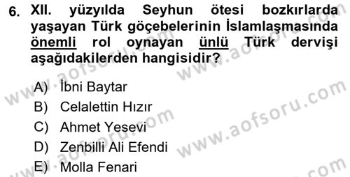 Ortaçağ ve Yeniçağ Türk Devletleri Tarihi Dersi 2020 - 2021 Yılı Yaz Okulu Sınavı 6. Soru