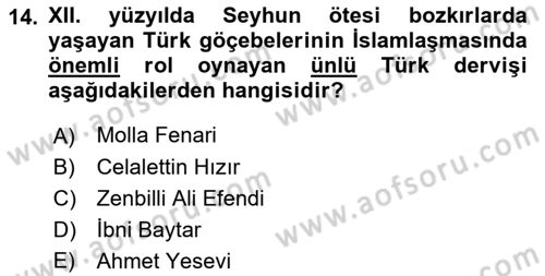 Ortaçağ ve Yeniçağ Türk Devletleri Tarihi Dersi Ara Sınavı Deneme Sınav Soruları 14. Soru