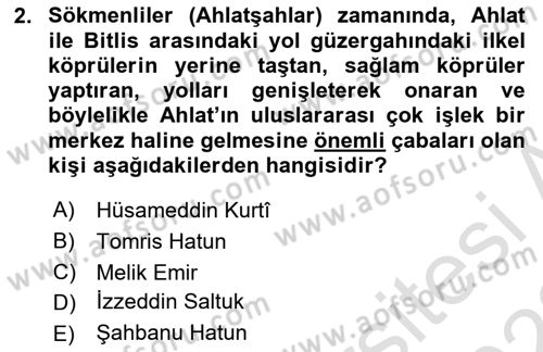 Ortaçağ ve Yeniçağ Türk Devletleri Tarihi Dersi Ara Sınavı Deneme Sınav Soruları 2. Soru
