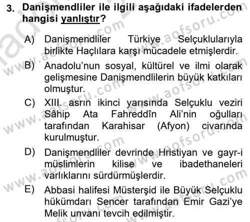 Ortaçağ ve Yeniçağ Türk Devletleri Tarihi Dersi Ara Sınavı Deneme Sınav Soruları 3. Soru
