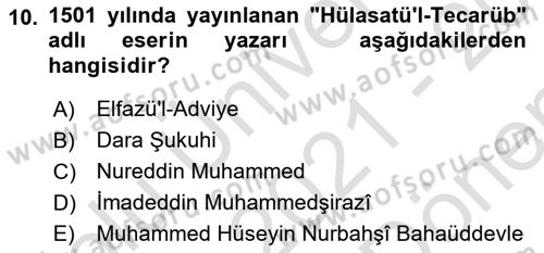 Ortaçağ ve Yeniçağ Türk Devletleri Tarihi Dersi 2021 - 2022 Yılı (Final) Dönem Sonu Sınav Soruları 10. Soru