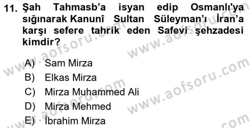 Ortaçağ ve Yeniçağ Türk Devletleri Tarihi Dersi 2021 - 2022 Yılı (Final) Dönem Sonu Sınav Soruları 11. Soru