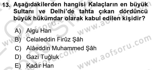 Ortaçağ ve Yeniçağ Türk Devletleri Tarihi Dersi 2021 - 2022 Yılı (Final) Dönem Sonu Sınav Soruları 13. Soru