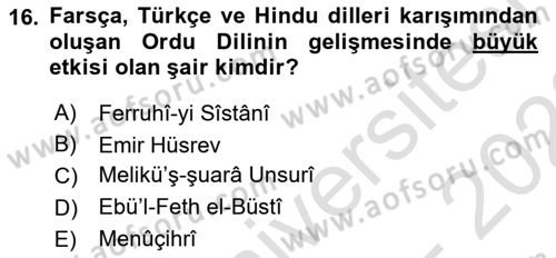Ortaçağ ve Yeniçağ Türk Devletleri Tarihi Dersi 2021 - 2022 Yılı (Final) Dönem Sonu Sınav Soruları 16. Soru