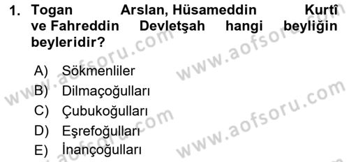 Ortaçağ ve Yeniçağ Türk Devletleri Tarihi Dersi 2021 - 2022 Yılı Yaz Okulu Sınav Soruları 1. Soru