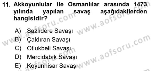 Ortaçağ ve Yeniçağ Türk Devletleri Tarihi Dersi 2021 - 2022 Yılı Yaz Okulu Sınavı 11. Soru