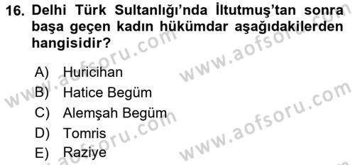 Ortaçağ ve Yeniçağ Türk Devletleri Tarihi Dersi 2021 - 2022 Yılı Yaz Okulu Sınav Soruları 16. Soru