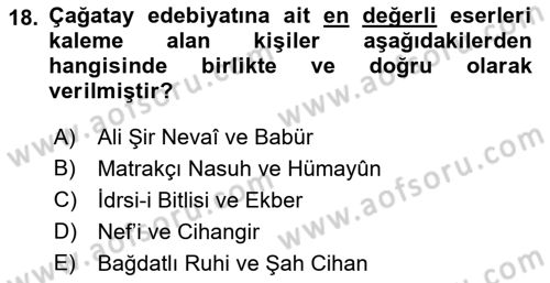 Ortaçağ ve Yeniçağ Türk Devletleri Tarihi Dersi 2021 - 2022 Yılı Yaz Okulu Sınav Soruları 18. Soru