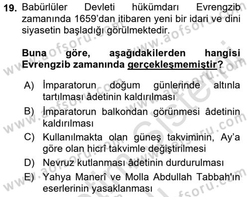 Ortaçağ ve Yeniçağ Türk Devletleri Tarihi Dersi 2021 - 2022 Yılı Yaz Okulu Sınav Soruları 19. Soru