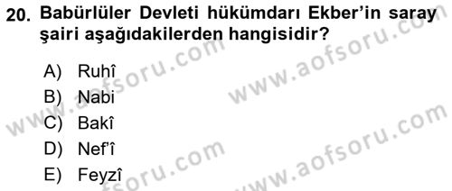 Ortaçağ ve Yeniçağ Türk Devletleri Tarihi Dersi 2021 - 2022 Yılı Yaz Okulu Sınav Soruları 20. Soru