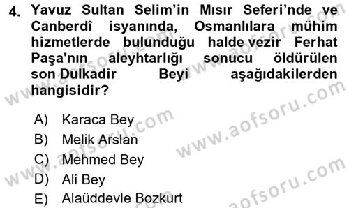 Ortaçağ ve Yeniçağ Türk Devletleri Tarihi Dersi 2021 - 2022 Yılı Yaz Okulu Sınav Soruları 4. Soru