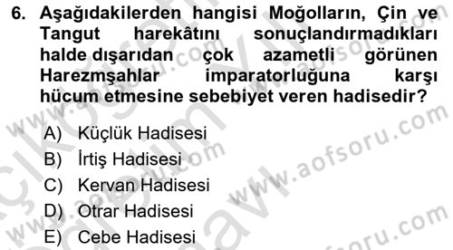 Ortaçağ ve Yeniçağ Türk Devletleri Tarihi Dersi 2021 - 2022 Yılı Yaz Okulu Sınav Soruları 6. Soru