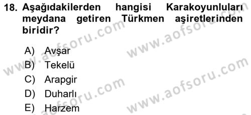 Ortaçağ ve Yeniçağ Türk Devletleri Tarihi Dersi 2022 - 2023 Yılı (Vize) Ara Sınav Soruları 18. Soru