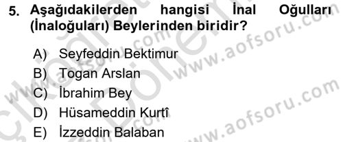 Ortaçağ ve Yeniçağ Türk Devletleri Tarihi Dersi Ara Sınavı Deneme Sınav Soruları 5. Soru