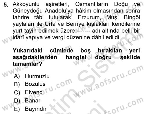 Ortaçağ ve Yeniçağ Türk Devletleri Tarihi Dersi 2022 - 2023 Yılı (Final) Dönem Sonu Sınav Soruları 5. Soru