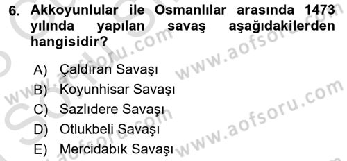 Ortaçağ ve Yeniçağ Türk Devletleri Tarihi Dersi 2022 - 2023 Yılı (Final) Dönem Sonu Sınav Soruları 6. Soru