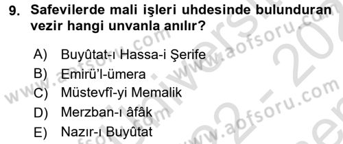 Ortaçağ ve Yeniçağ Türk Devletleri Tarihi Dersi 2022 - 2023 Yılı (Final) Dönem Sonu Sınav Soruları 9. Soru
