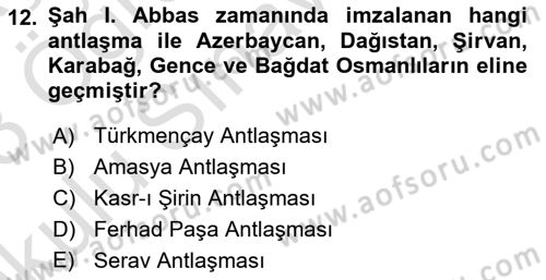 Ortaçağ ve Yeniçağ Türk Devletleri Tarihi Dersi 2022 - 2023 Yılı Yaz Okulu Sınav Soruları 12. Soru