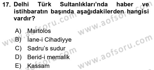 Ortaçağ ve Yeniçağ Türk Devletleri Tarihi Dersi 2022 - 2023 Yılı Yaz Okulu Sınav Soruları 17. Soru