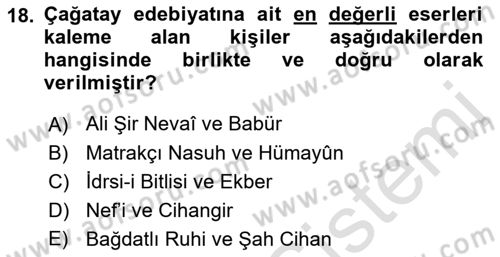 Ortaçağ ve Yeniçağ Türk Devletleri Tarihi Dersi 2022 - 2023 Yılı Yaz Okulu Sınav Soruları 18. Soru
