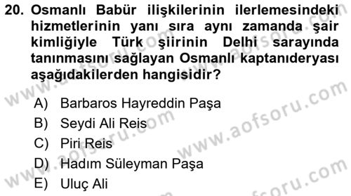 Ortaçağ ve Yeniçağ Türk Devletleri Tarihi Dersi 2022 - 2023 Yılı Yaz Okulu Sınavı 20. Soru