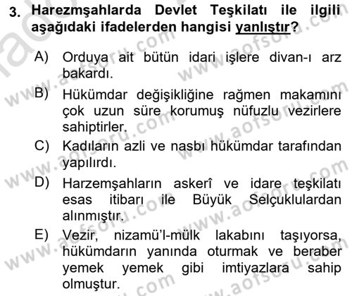 Ortaçağ ve Yeniçağ Türk Devletleri Tarihi Dersi 2022 - 2023 Yılı Yaz Okulu Sınav Soruları 3. Soru