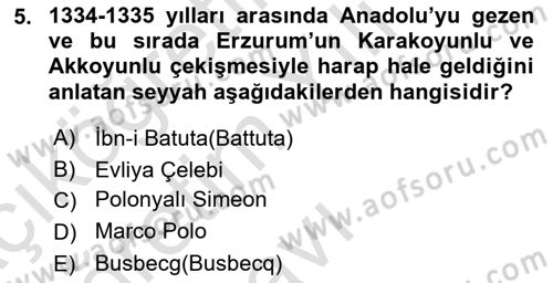 Ortaçağ ve Yeniçağ Türk Devletleri Tarihi Dersi 2022 - 2023 Yılı Yaz Okulu Sınav Soruları 5. Soru