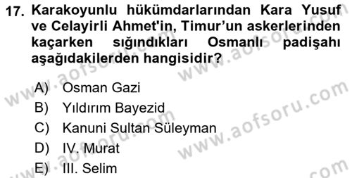 Ortaçağ ve Yeniçağ Türk Devletleri Tarihi Dersi 2023 - 2024 Yılı (Vize) Ara Sınav Soruları 17. Soru
